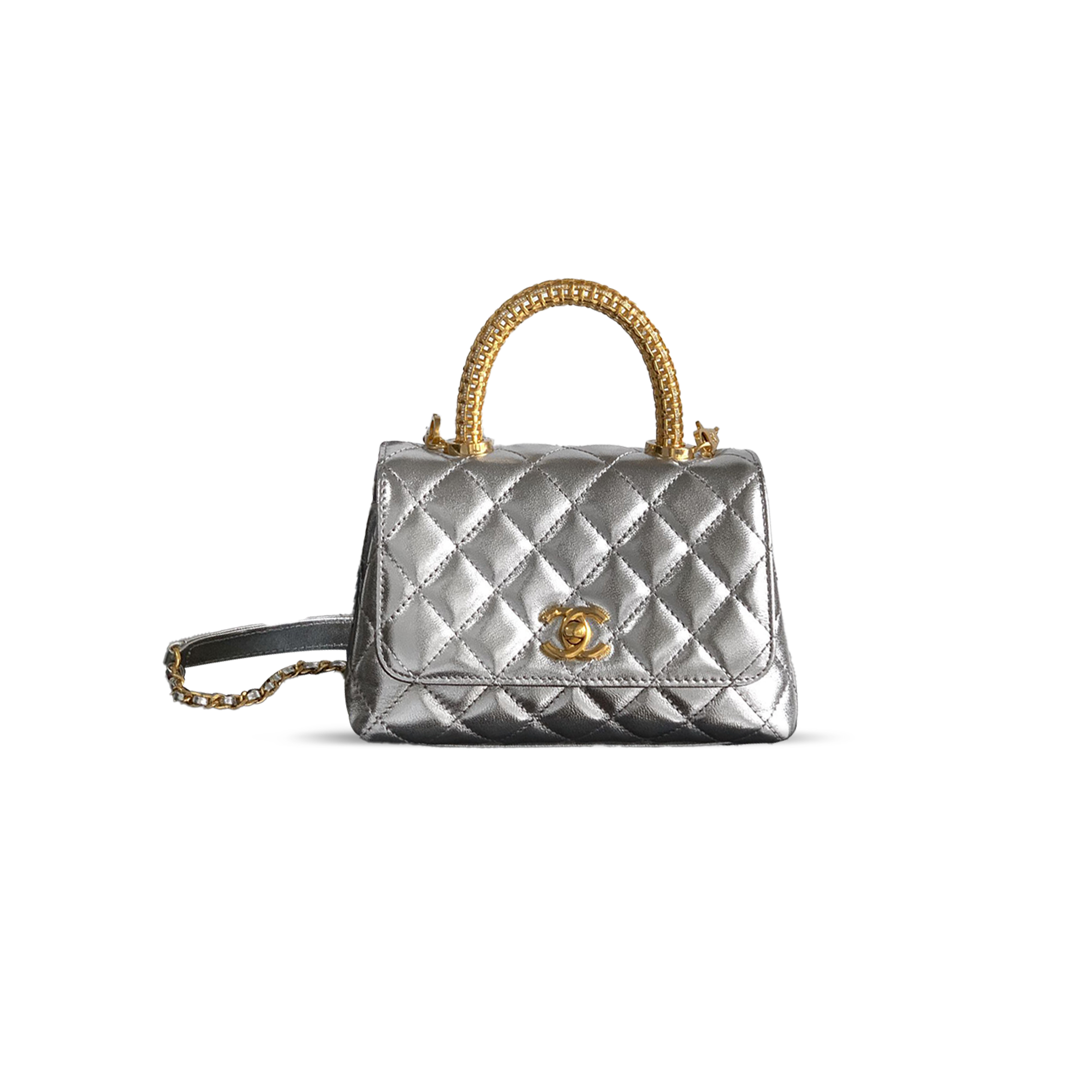 CHANEL MINI 25A CALFSKIN QUILTED TOP HANDLE FLAP BAG AS2212 (19*13*9cm)
